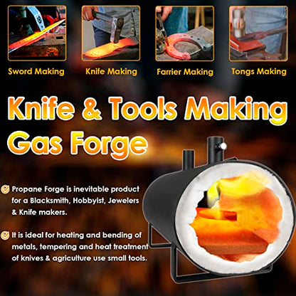 Forja de propano portátil, doble quemador, herrero de forja de gas, equipo de herramientas de herrería, acero enrollado, ovalado, forja de gran capacidad para cuchillos y fabricación de herramientas