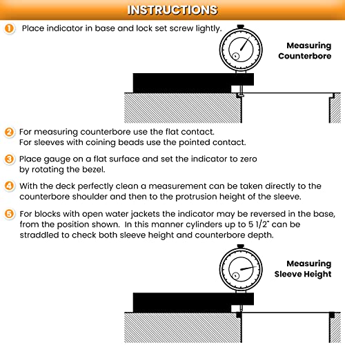 Medidor de altura y orificio de contador para todos los motores diésel, indicador de esfera, rango de calibre de cilindro 0-1 pulgada, graduaciones 0.000 pulgadas, lectura 0-100
