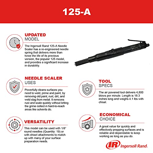 Ingersoll Rand Escalador de agujas 125-A, resistente, alimentado por aire, herramienta de cincel neumática, 18.3 pulgadas, 4.1 libras, 4800 golpes por minuto, negro