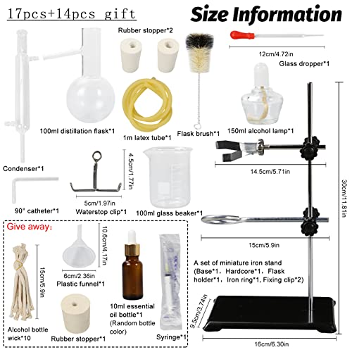 ADAMAS-BETA Kit de aparato de destilación de 3.4 fl oz para el hogar, microdestilación, 13 unidades de destilación purificador juego de cristalería