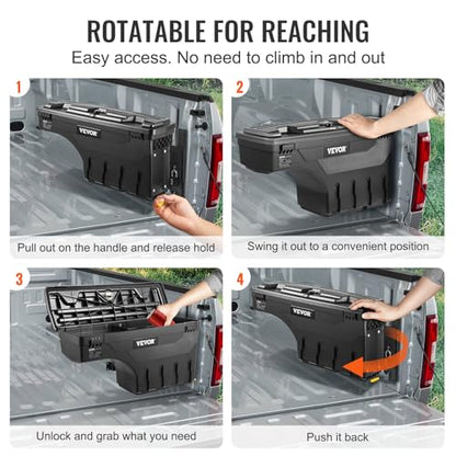 VEVOR Truck Bed Storage Box, Swing Case Fits Ford F-150 2015-2021, Passenger Side, Lockable Wheel Well Tool Box with Password Padlock, Waterproof and Durable ABS Tool Box