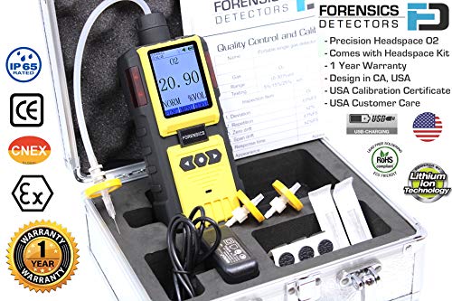 Analizador de oxígeno para análisis de espacio libre superior de FORENSICS | 0-30% con resolución de 0,01 ppm | Recarga de batería USB | FD-600-HA-O2