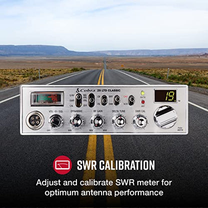 Cobra Radio CB profesional 29 LTD - Radio de emergencia fácil de operar, canal instantáneo 9, salida de 4 W, 40 canales completos, receptor ajustable y calibración SWR, acceso AM/FM de doble modo, negro