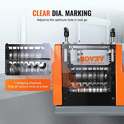 VEVOR Máquina peladora de cables eléctrica, máquina automática de pelacables de 0.06 a 0.98 pulgadas, 60 W, pelacables con referencia de profundidad de pelado visible, pelacables eléctrico de 6 canales redondos y 1 plano