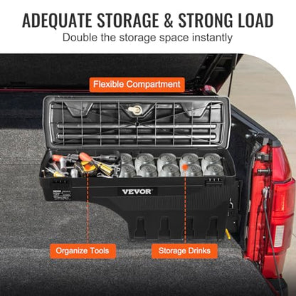 VEVOR Truck Bed Storage Box, Swing Case Fits Ford F-150 2015-2021, Passenger Side, Lockable Wheel Well Tool Box with Password Padlock, Waterproof and Durable ABS Tool Box