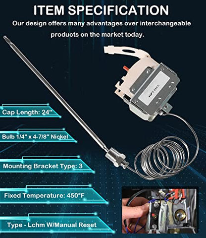 PP10084 Interruptor de límite alto compatible con freidora Pitco y todas las freidoras de gas, reemplazo de termostato de seguridad de límite alto de 230 °C