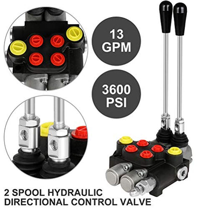 Válvula de control de flujo hidráulico 2 bobinas, 13 GPM, puertos SAE, mango de palanca de alivio ajustable, cargador de tractor central paralelo de doble acción con joystick pequeños tractores/tanques cargadores, divisores de troncos 3600 PSI