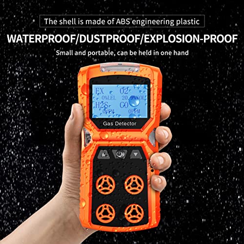CHNADKS 4 - Detector de gas, monitor de gas H2S, O2, CO y LEL, indicador múltiple con vibración, audible, Visual 4, monitor de gas, alarma personal recargable con pantalla LCD