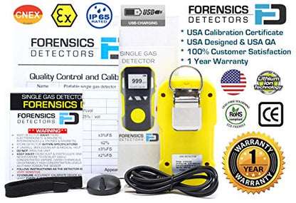 Detector de oxígeno de FORENSICS | Calibración y certificado NIST de Estados Unidos | A prueba de polvo y explosiones | Recarga USB | Alarmas de sonido, luz y vibración | 0-30% O2 |