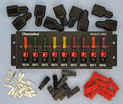 Chunzehui F-1005 9 puertos 40A conector divisor de alimentación distribuidor tira de fuente, 1 entrada y 8 salidas.