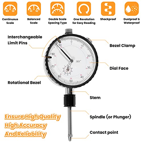 Medidor de altura y orificio de contador para todos los motores diésel, indicador de esfera, rango de calibre de cilindro 0-1 pulgada, graduaciones 0.000 pulgadas, lectura 0-100