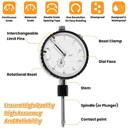 Medidor de altura y orificio de contador para todos los motores diésel, indicador de esfera, rango de calibre de cilindro 0-1 pulgada, graduaciones 0.000 pulgadas, lectura 0-100