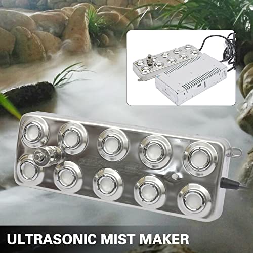 Humidificador ultrasónico de 10 cabezales para nebulización, 300 W, 6 KG/H, humidificador de aire con transformador, accesorios para agricultura escénica industrial, invernadero, hidroponía, jardín, césped, estanque