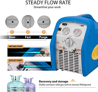 VIVOHOME Máquina de recuperación de refrigerante portátil de 110-120 V CA 60 Hz 3/4 HP de un solo cilindro