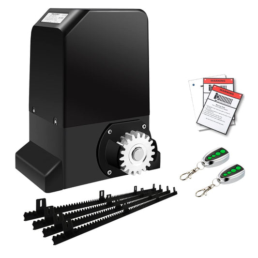 TOPENS RK990T - Abridor automático de puerta corrediza para puertas deslizantes pesadas de hasta 2200 libras, operador de puerta de seguridad alimentado por CA con estante de engranajes de nailon y control remoto