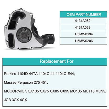 U5MW0206 Bomba de agua 4131A062 4131A068 U5MW0194 para Perkins 1104D-44TA 1104C-44 1104C-E44, Massey Ferguson 275 451, MCCORMICK CX105 CX75CX85CCCXCX95 MC105 MC115 MC95, JCB 3CX 4CX