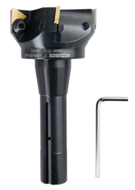 AccusizeTools - Vástago para molinillo de carbono indexable de 3 pulgadas. Vástago R8, 5 flautas con accesorios TPG322. N.° 0046-0917