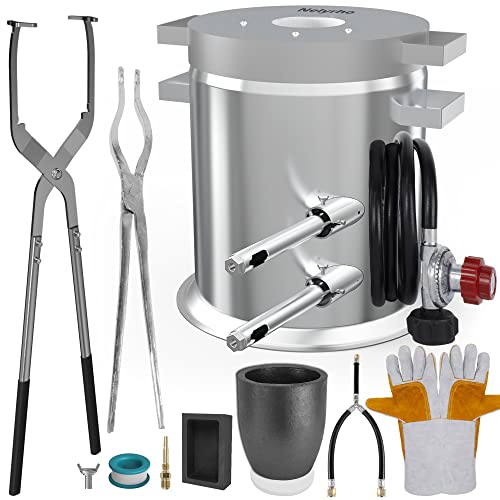 Nelyrho Kit de horno de fusión de propano de 44.1 lbs con dos pinzas de crisol, fundición de acero inoxidable completo, antorcha Klin de fundición de oro, plata, cobre, aluminio, reciclaje de metal a 2700 ℉