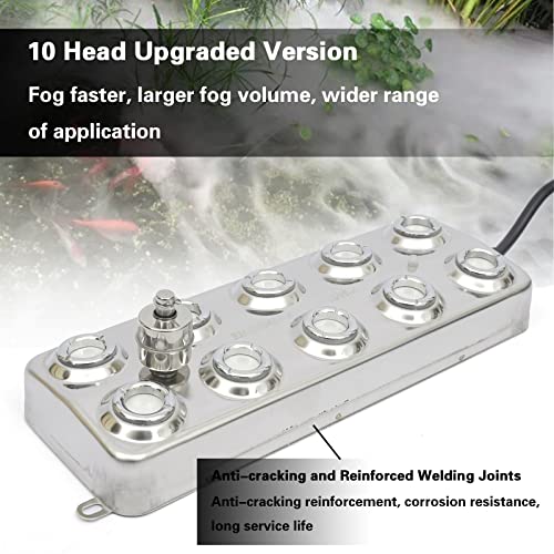 Humidificador ultrasónico de 10 cabezales para nebulización, 300 W, 6 KG/H, humidificador de aire con transformador, accesorios para agricultura escénica industrial, invernadero, hidroponía, jardín, césped, estanque