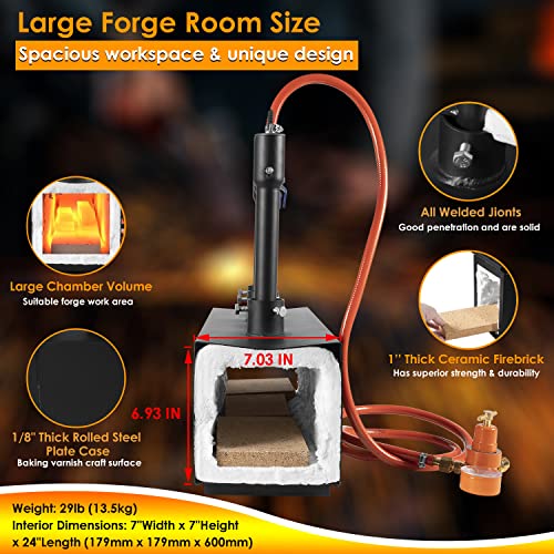 DFPROF3b - Forja de propano portátil de triple quemador, 1370 °C, forja de gas de gran capacidad cuadrada portátil con pinzas y guantes para herrería, herramientas de forja y equipo