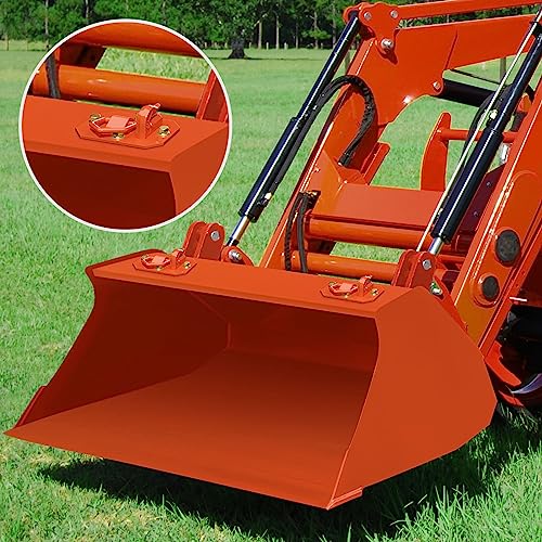 Paquete de 2 ganchos para cubo de tractor de 3/8 pulgadas con anillo en D, máximo 15,000 libras de acero forjado grado 70 para accesorios de cubo de tractor para Kubota, John Deere, Kiot, RV, UTV, camión, naranja