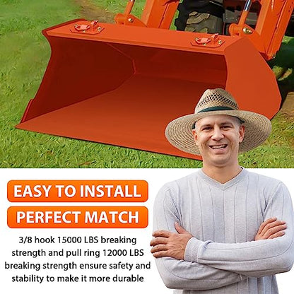 Paquete de 2 ganchos para cubo de tractor de 3/8 pulgadas con anillo en D, máximo 15,000 libras de acero forjado grado 70 para accesorios de cubo de tractor para Kubota, John Deere, Kiot, RV, UTV, camión, naranja