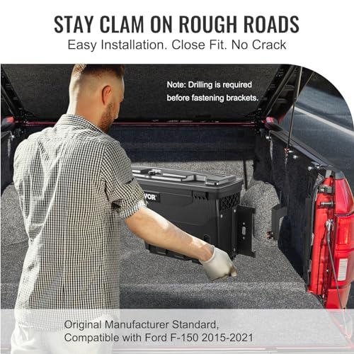 VEVOR Truck Bed Storage Box, Swing Case Fits Ford F-150 2015-2021, Passenger Side, Lockable Wheel Well Tool Box with Password Padlock, Waterproof and Durable ABS Tool Box