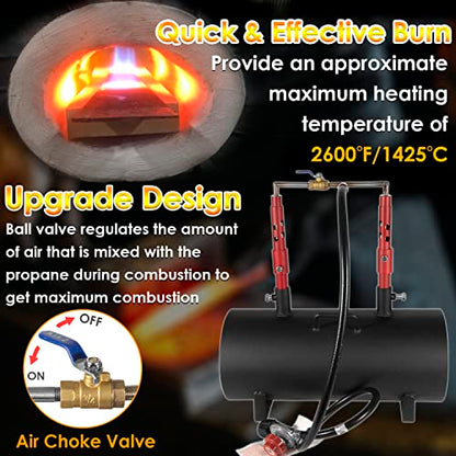 Forja de propano portátil, doble quemador, herrero de forja de gas, equipo de herramientas de herrería, acero enrollado, ovalado, forja de gran capacidad para cuchillos y fabricación de herramientas