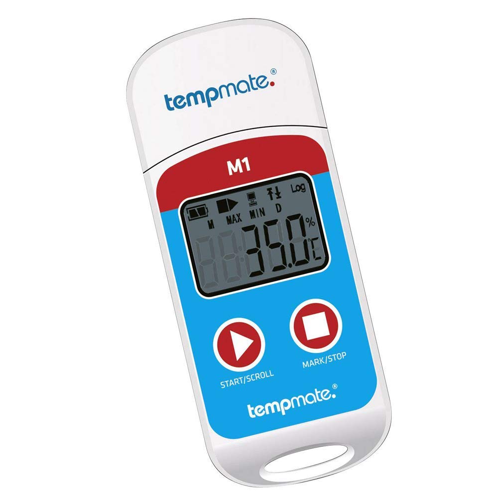 Registrador de datos de temperatura multiuso (rango: -22°F a 158°F) utilizado para cajas de vacunas, industria alimentaria, industria farmacéutica, transporte junto con certificación de calibración: Tempmate M1 por INSTRUKART