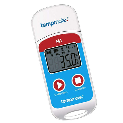 Registrador de datos de temperatura multiuso (rango: -22°F a 158°F) utilizado para cajas de vacunas, industria alimentaria, industria farmacéutica, transporte junto con certificación de calibración: Tempmate M1 por INSTRUKART