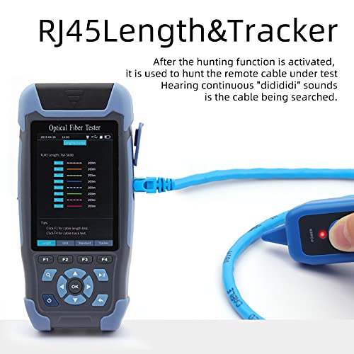 Probador de fibra óptica OTDR Mini-Pro 1310/1550nm SM Mulit Prueba de función OTDR Caja de cable de lanzamiento Caja de cable Reflectómetro de dominio de tiempo Detector de obstáculos de cable con OPM OLS RJ45 Prueba VFL Sonó 16.4 ft-60Km