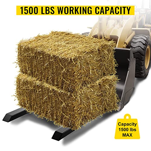 VEVOR Horquillas de palé, abrazadera de 1500 libras en horquillas de palé de 43 pulgadas de longitud total, horquillas de cubo de tractor con barra estabilizadora ajustable