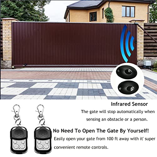 Kit de abridor automático de puerta corredera impulsado por bastidor con controles remotos y sensor infrarrojo operador de puerta eléctrica kit completo para puertas deslizantes de hasta 1800 libras