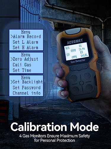 ACEGMET 4 Monitor de gas múltiple indicador (vibración, audible, visual) H2S, O2, CO y LEL 4 Monitor de gas personal recargable 4 medidores de gas 2 años de vida del sensor, olfatador de gas