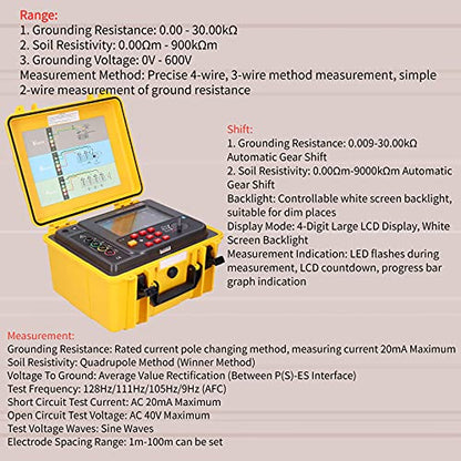 Probador de Resistividad de Suelo Eujgoov ETCR3100C, Medidor de Resistencia de Tierra Digital EE. UU. CA 100‑240 V