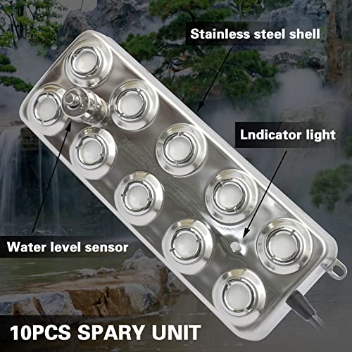 Humidificador ultrasónico de 10 cabezales para nebulización, 300 W, 6 KG/H, humidificador de aire con transformador, accesorios para agricultura escénica industrial, invernadero, hidroponía, jardín, césped, estanque