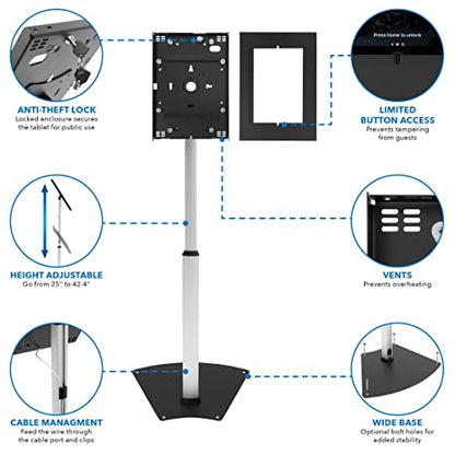 Soporte de Suelo para quiosco antirrobo para Tableta Compatible con iPad y Samsung | Soporte para Check-in Seguro y Ajustable en Altura | Diseño de atornillado Seguro o Independiente