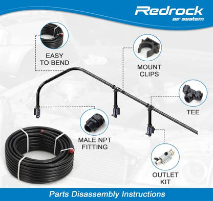 Sistema de tubería de aire comprimido a prueba de fugas, fácil de instalar, 3/4" x 100 pies, kit de instalación de compresor de aire de aluminio HDPE para tienda manguera de compresor de aire negra 200PSI ASTM F1282