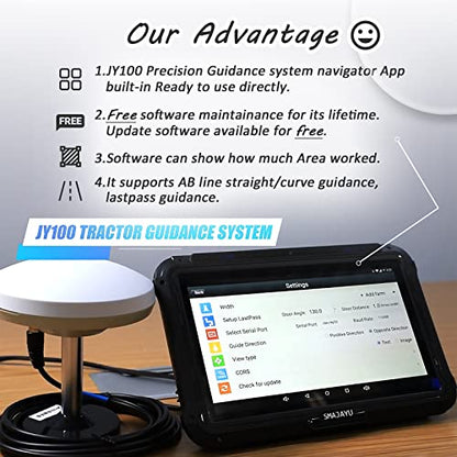 SMAJAYU Sistema de orientación GPS para tractor JY100 para agricultura de precisión, incluye antena GNSS y tablet a prueba de agua de 10 pulgadas para cualquier marca de tractores agrícolas, como John-Deere, CAT, CASE, CLAAS, JCB, DEUTZ.