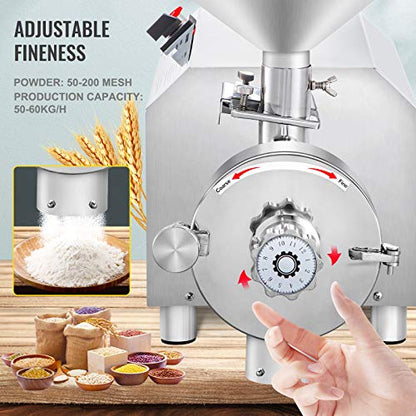 VEVOR Molinillo de soja comercial para especias, molinillo de maíz de 3000 W, molinillo de maíz de 110.2-132.3 lbs/H, molinillo de maíz de acero inoxidable para pimienta, soja, hierbas de cacahuete, granos