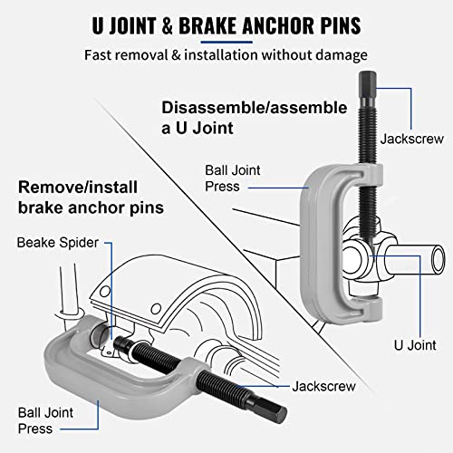 VEVOR Kit de prensa de rótula de 24 piezas, kit de herramientas de extracción de juntas en U, adaptadores 4WD, funciona en la mayoría de automóviles y camiones ligeros 2WD y 4WD, pasadores de anclaje de freno de acero 45# con estuche