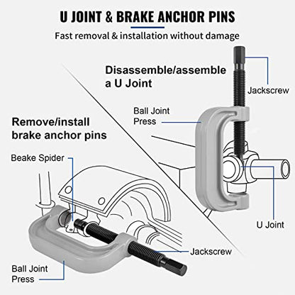 VEVOR Kit de prensa de rótula de 24 piezas, kit de herramientas de extracción de juntas en U, adaptadores 4WD, funciona en la mayoría de automóviles y camiones ligeros 2WD y 4WD, pasadores de anclaje de freno de acero 45# con estuche