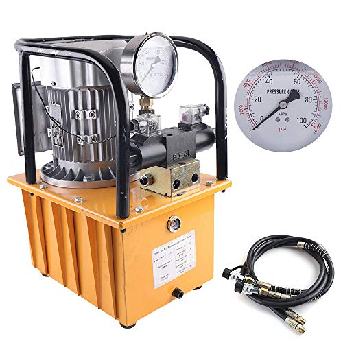 Bomba hidráulica de accionamiento eléctrico de 110 V, bomba hidráulica de doble efecto de 750 W + interruptor de pedal de válvula solenoide para perforación/doblado/máquina Jack 7L Capacidad 66.1 lbs
