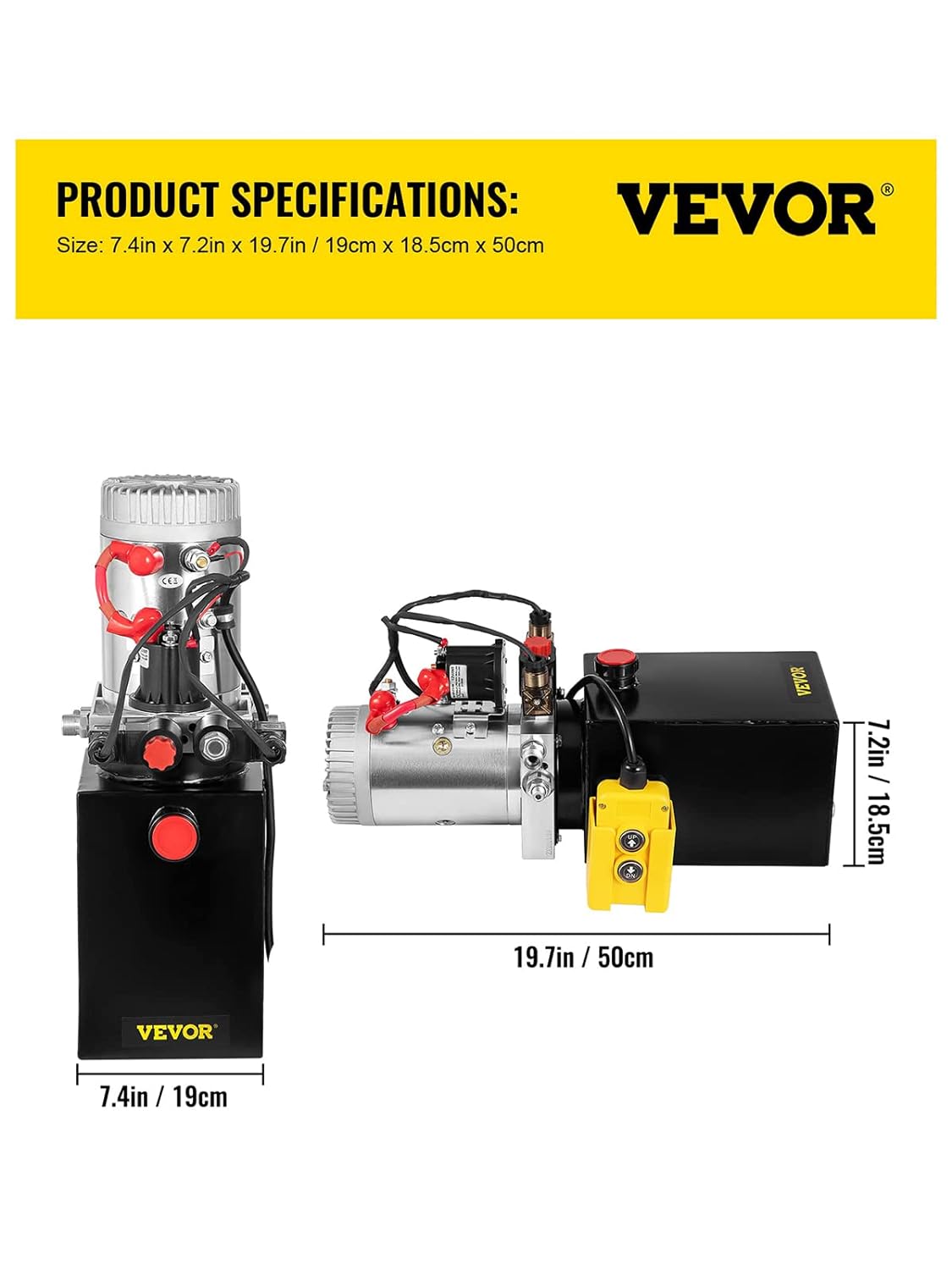 Mophorn Bomba hidráulica de 12 V de corriente continua de doble acción para remolque de volteo o levantamiento de autos, de 8 qt, con depósito de metal para el aceite