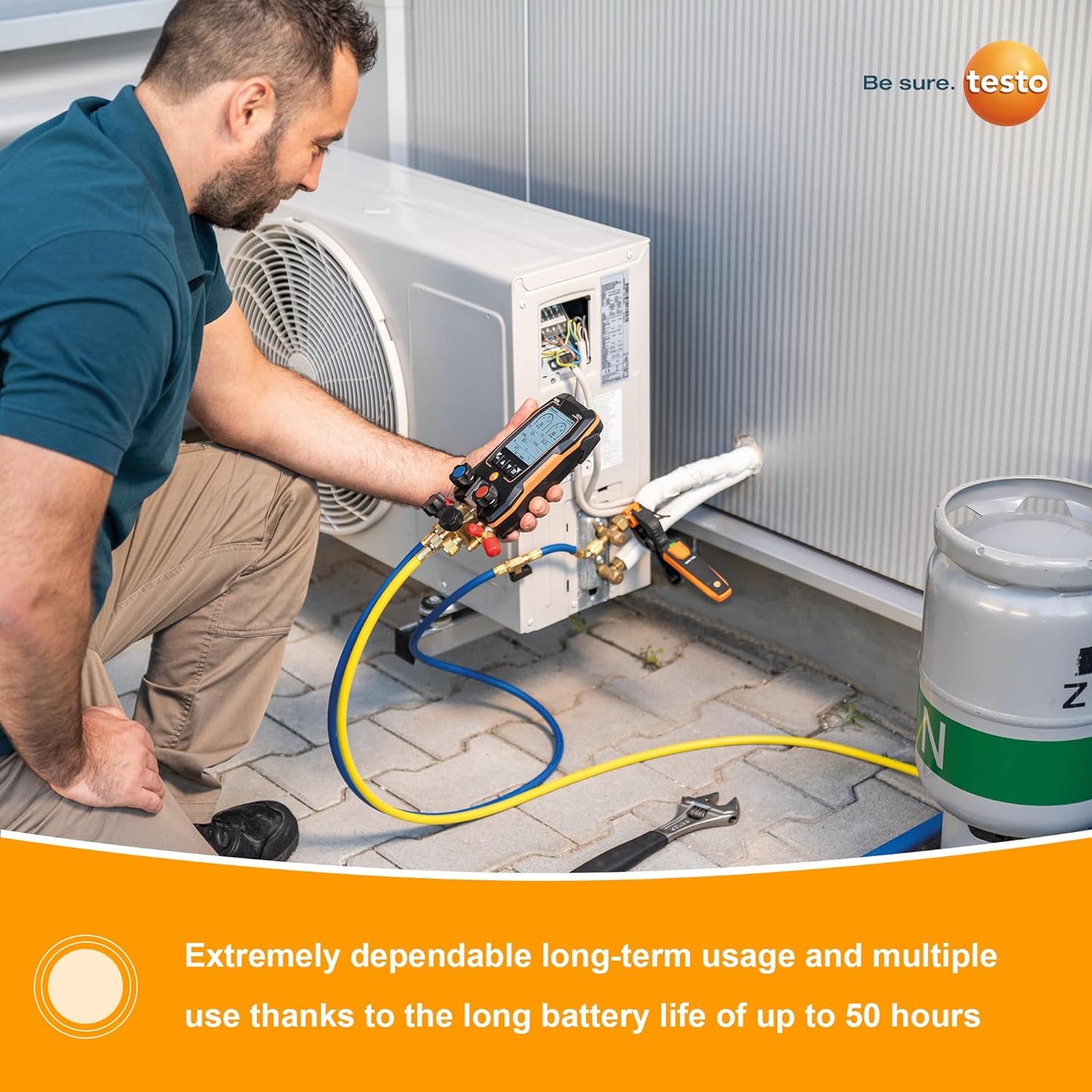 Testo - Kit automotriz 550i con colector digital operado vía aplicación, abrazadera de tubo, termómetro para aire acondicionado, sistemas de refrigeración, bombas de calor y Bluetooth