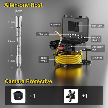 Cámara de alcantarillado con 512Hz Sonde autonivelante, cámara de inspección de tuberías con grabadora DVR, endoscopio con contador de medidor, 12 luces LED para fontanería de 66 pies/65.6 ft (tarjeta SD de 16 GB incluida)