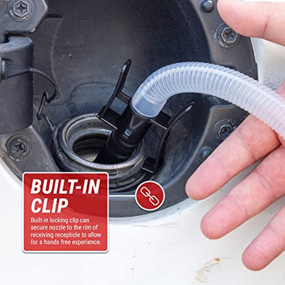 TERA PUMP TRJ5XLR - Bomba de transferencia de combustible de parada automática con batería AA con lata automotriz de 5 galones, manguera de 3.25 pies de largo (velocidad de transferencia de 2.3 GPM)