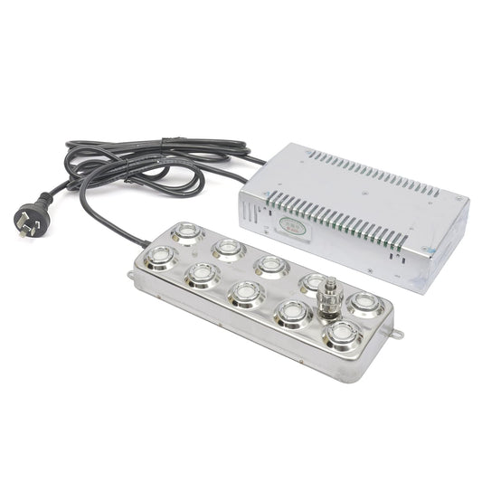 Humidificador ultrasónico de 10 cabezales para nebulización, 300 W, 6 KG/H, humidificador de aire con transformador, accesorios para agricultura escénica industrial, invernadero, hidroponía, jardín, césped, estanque