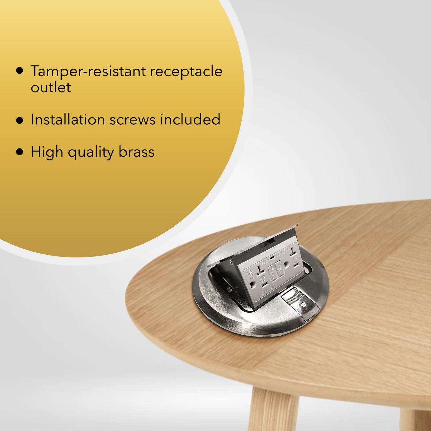 Select Lighting SLFB-PU-USB-BR - Receptáculos de salida USB emergentes de 20 A, caja de piso eléctrica redonda resistente a manipulaciones con cubierta de latón, enchufe empotrado retráctil para encimeras y pisos