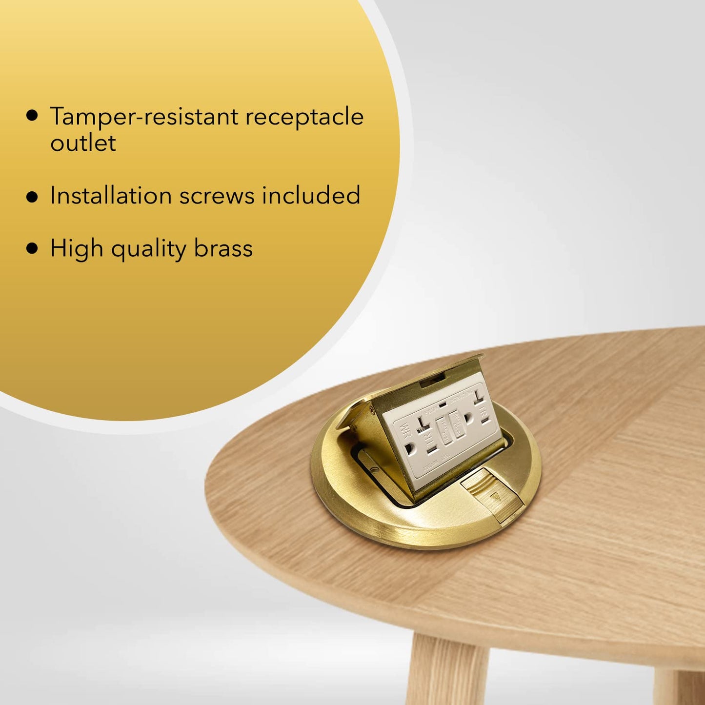 Select Lighting SLFB-PU-USB-BR - Receptáculos de salida USB emergentes de 20 A, caja de piso eléctrica redonda resistente a manipulaciones con cubierta de latón, enchufe empotrado retráctil para encimeras y pisos